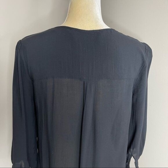 Forever 21 Women Black Top Size Small Boho Embroidered Tie Neck - Picture 5 of 11